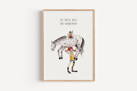 Mädchen mit Pferd & Affe - Kunstdruck