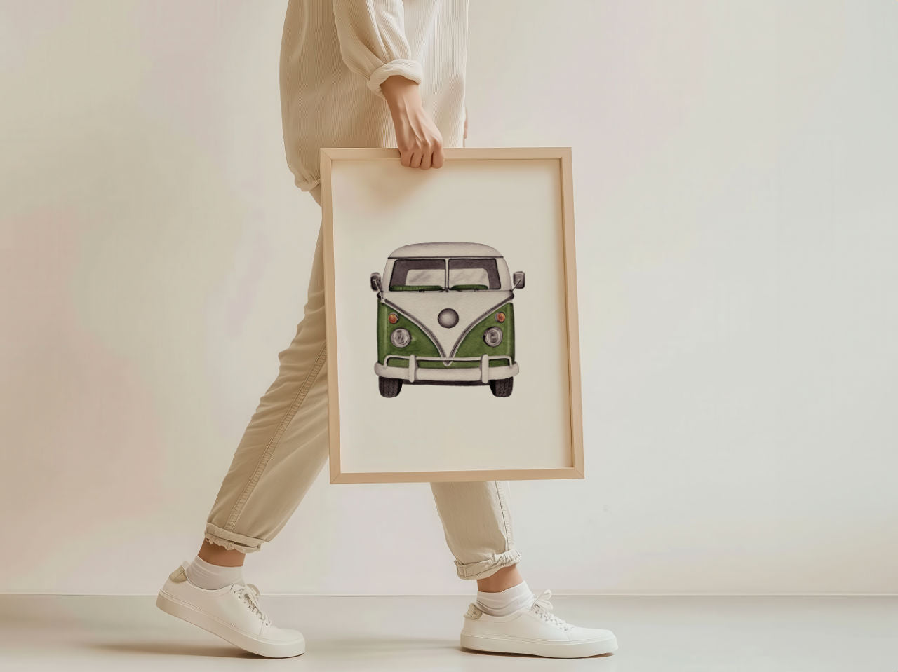 Bulli Klassiker in der Frontansicht in Aquarell - Kunstdruck