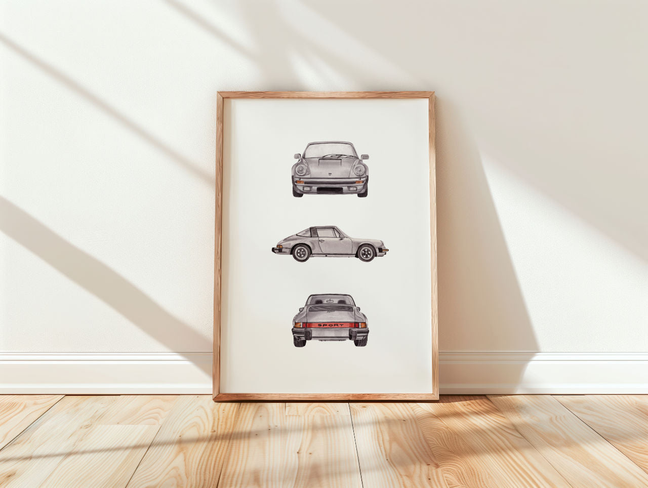 Silbernes Sportwagen Rundumansicht in Aquarell - Kunstdruck