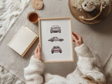 Silbernes Sportwagen Rundumansicht in Aquarell - Kunstdruck