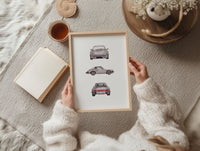 Silbernes Sportwagen Rundumansicht in Aquarell - Kunstdruck