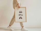 Silbernes Sportwagen Rundumansicht in Aquarell - Kunstdruck