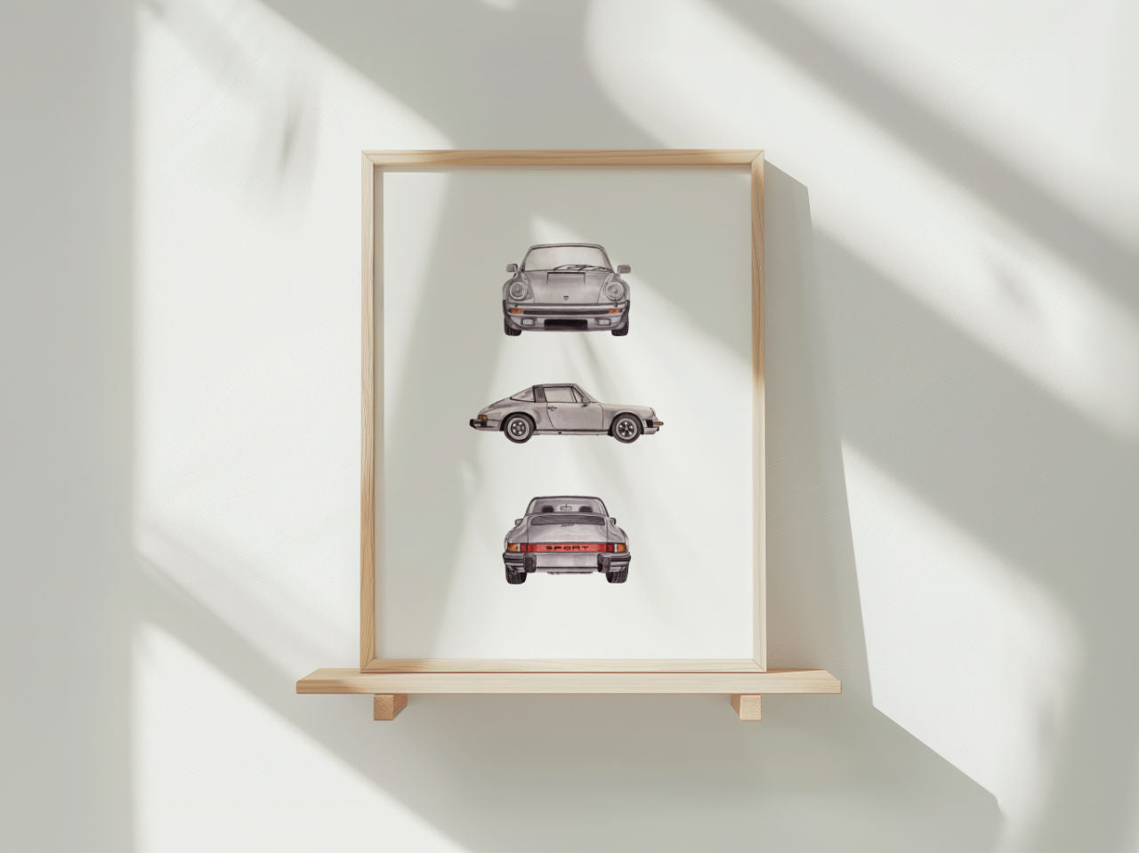Silbernes Sportwagen Rundumansicht in Aquarell - Kunstdruck