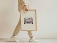 Silbernes Sportwagen Frontansicht in Aquarell - Kunstdruck