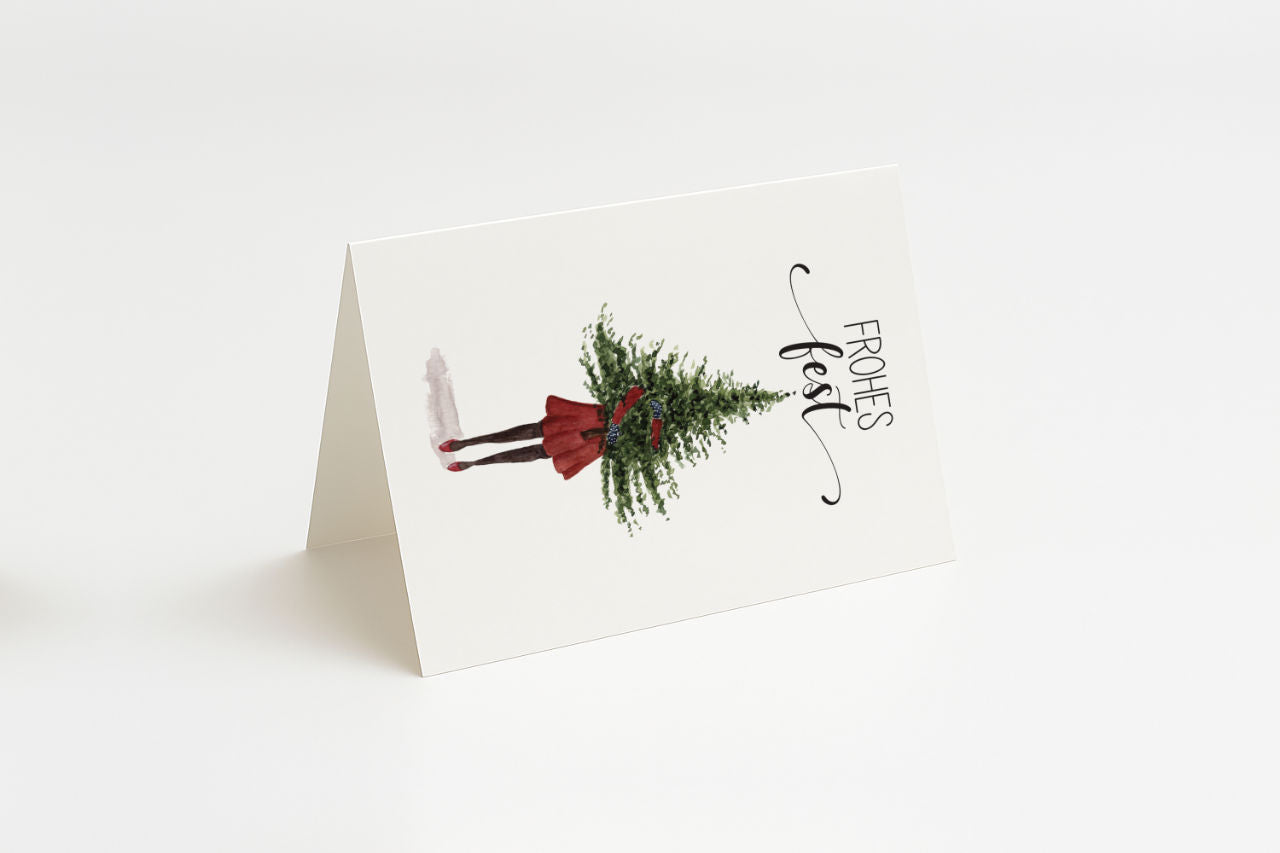 Frohes Fest – Mädchen mit Tannenbaum