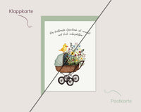 Das kostbarste Geschenk – Retro Kinderwagen mit Wildblumen