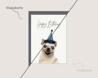 Happy Birthday – Feiernder Mops mit Partyhut