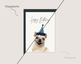 Happy Birthday – Feiernder Mops mit Partyhut