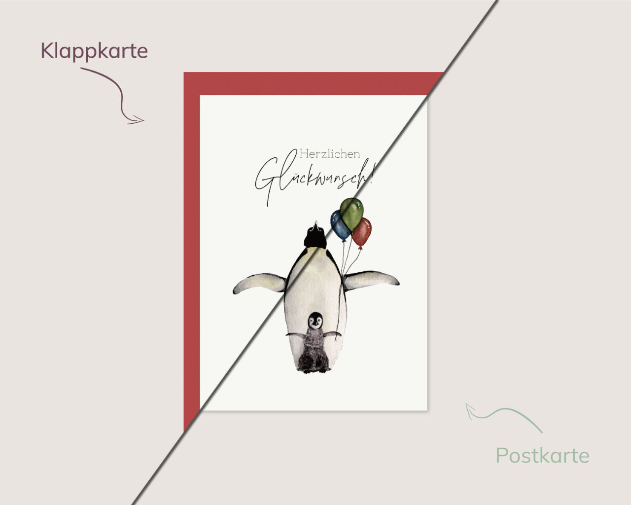 Herzlichen Glückwunsch – Pinguine mit Luftballons