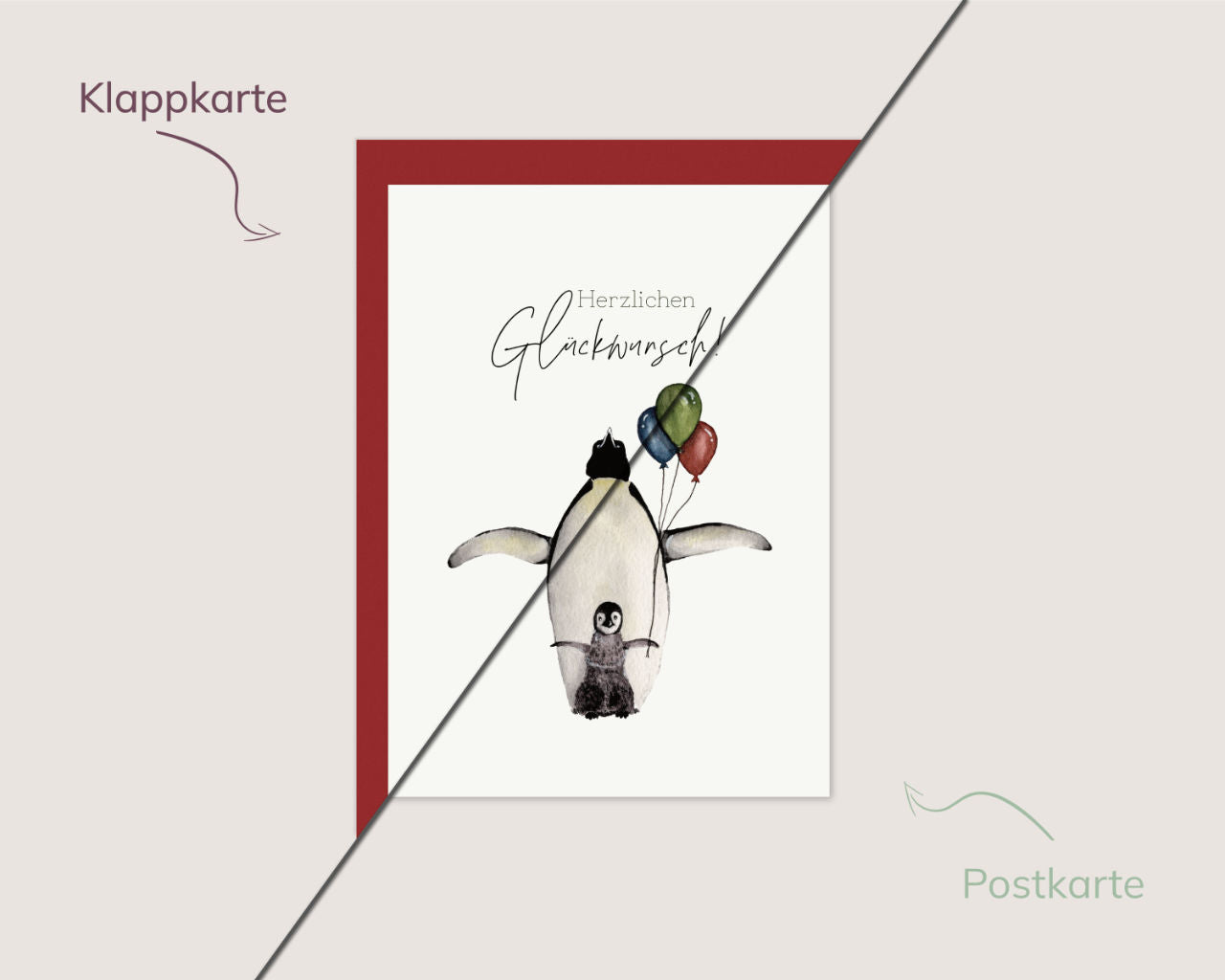 Herzlichen Glückwunsch – Pinguine mit Luftballons