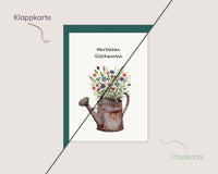 Herzlichen Glückwunsch – Gießkanne voller Blumen