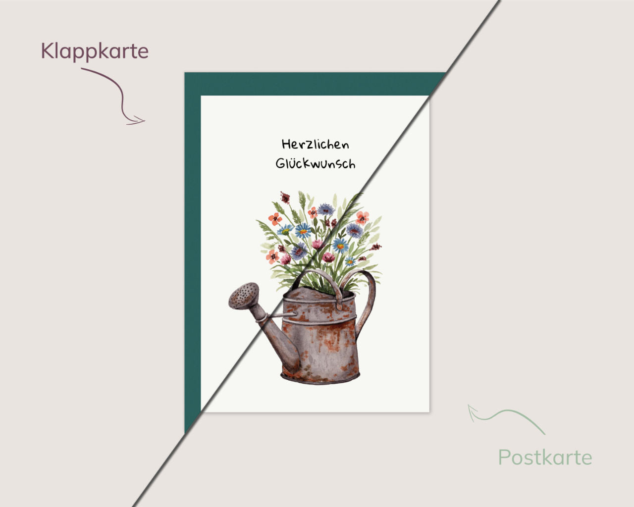 Herzlichen Glückwunsch – Gießkanne voller Blumen