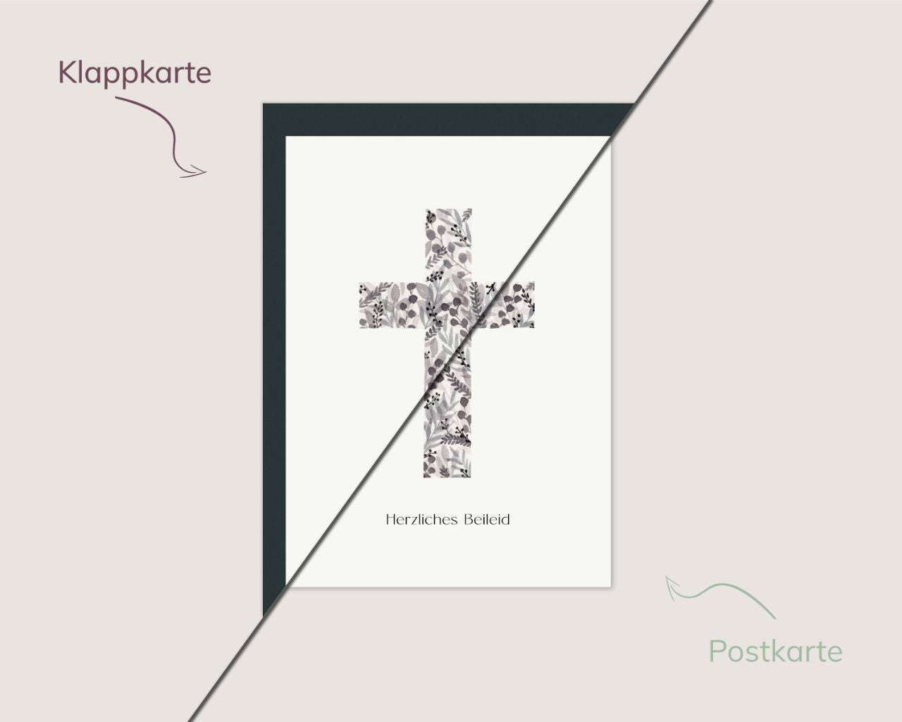 Herzliches Beileid – Florales Kreuz in warmem Grau