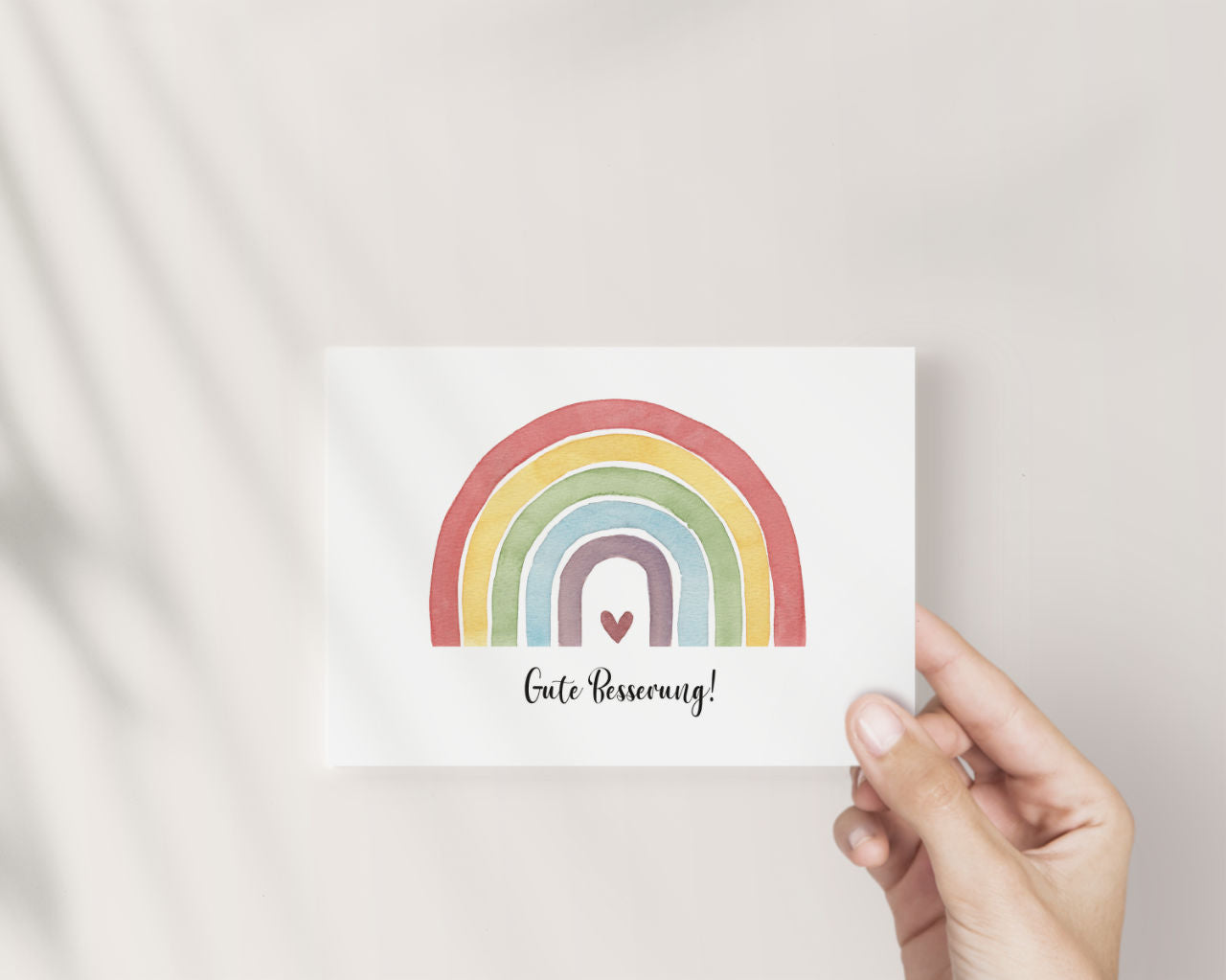 Gute Besserung – Regenbogenkarte mit Herz
