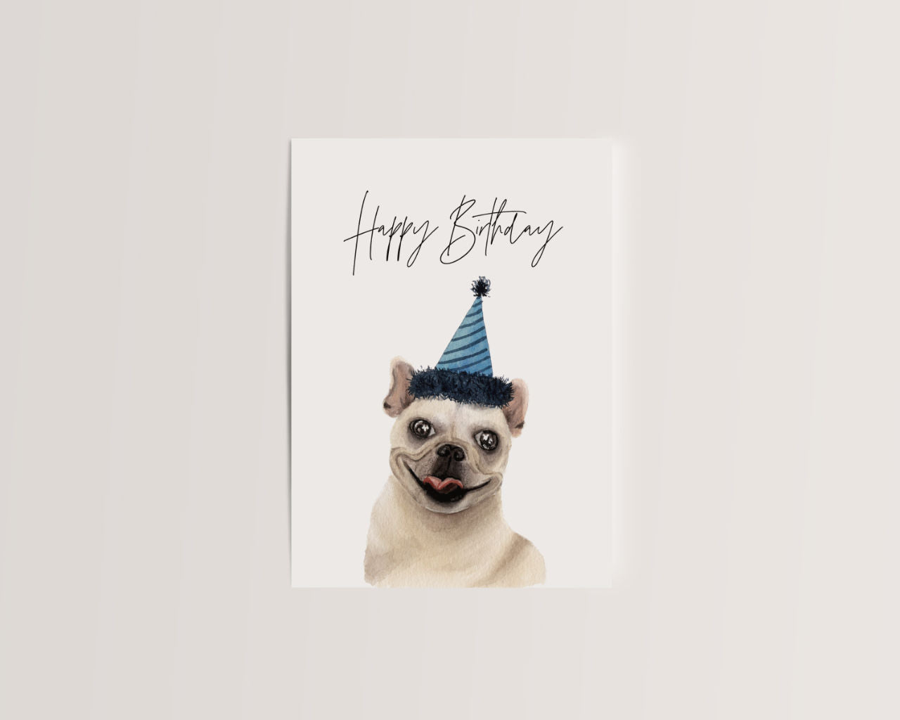 Happy Birthday – Feiernder Mops mit Partyhut