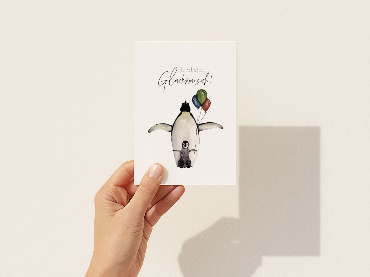 Herzlichen Glückwunsch – Pinguine mit Luftballons