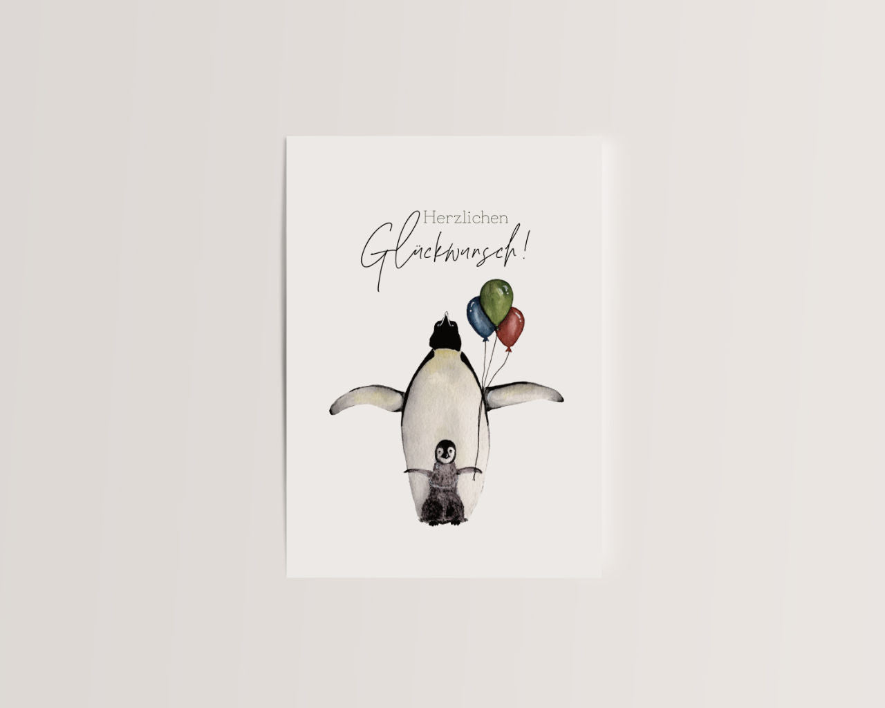 Herzlichen Glückwunsch – Pinguine mit Luftballons