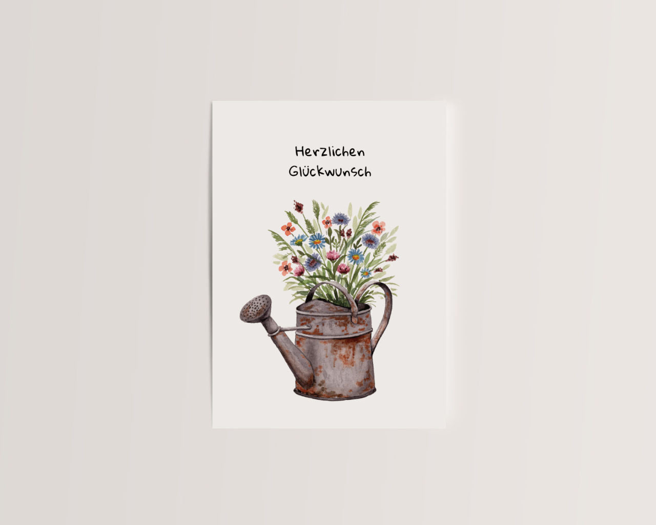 Herzlichen Glückwunsch – Gießkanne voller Blumen