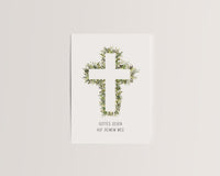 Gottes Segen auf deinem Weg – Weißes Kreuz mit Blüten