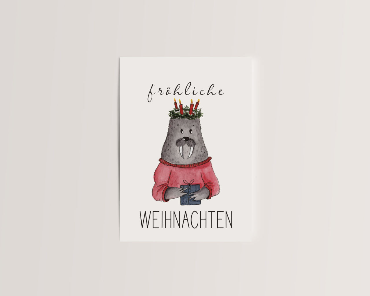 Fröhliche Weihnachten – Walross mit Geschenk