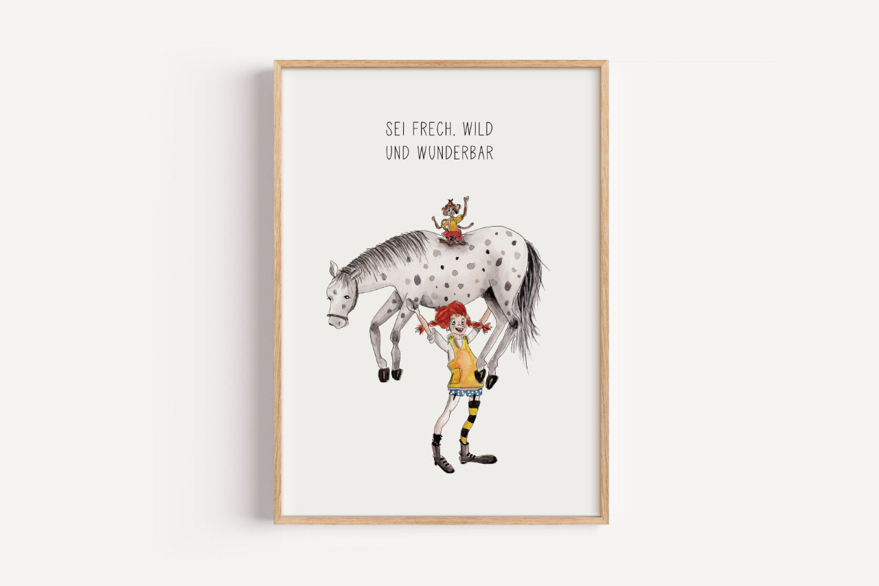Mädchen mit Pferd & Affe - Kunstdruck