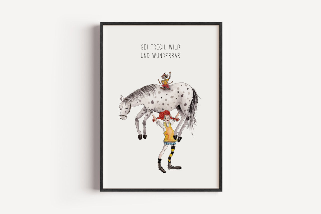 Mädchen mit Pferd & Affe - Kunstdruck