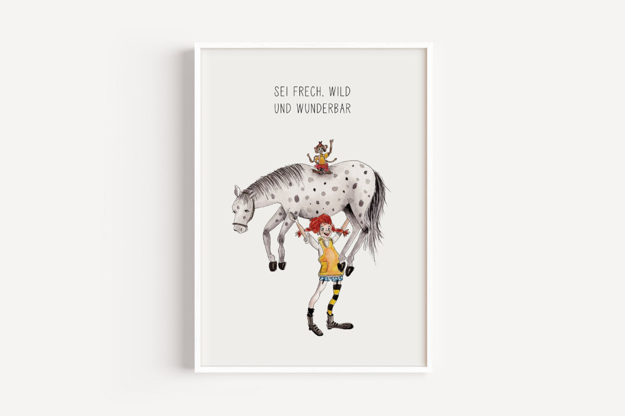 Mädchen mit Pferd & Affe - Kunstdruck