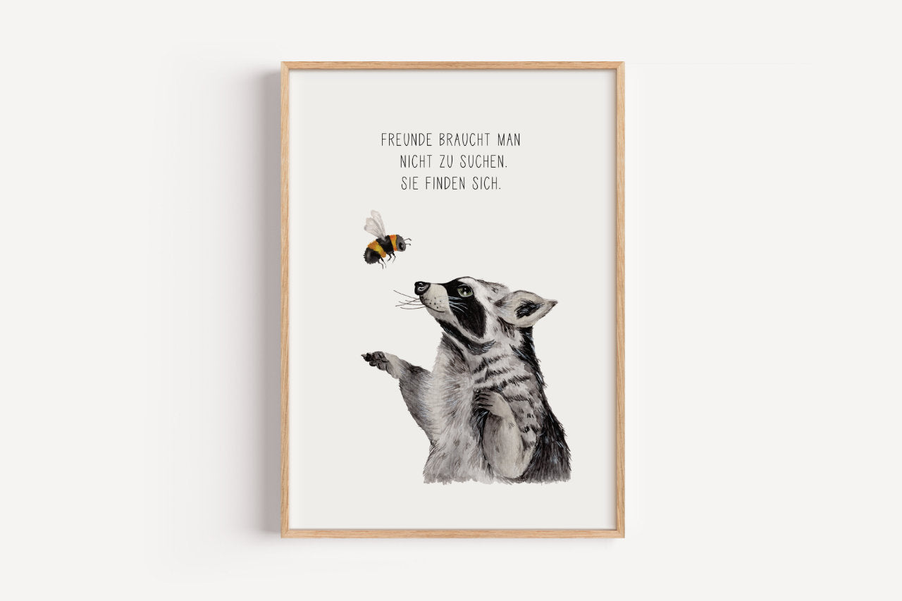 Waschbär und Hummel - Kunstdruck
