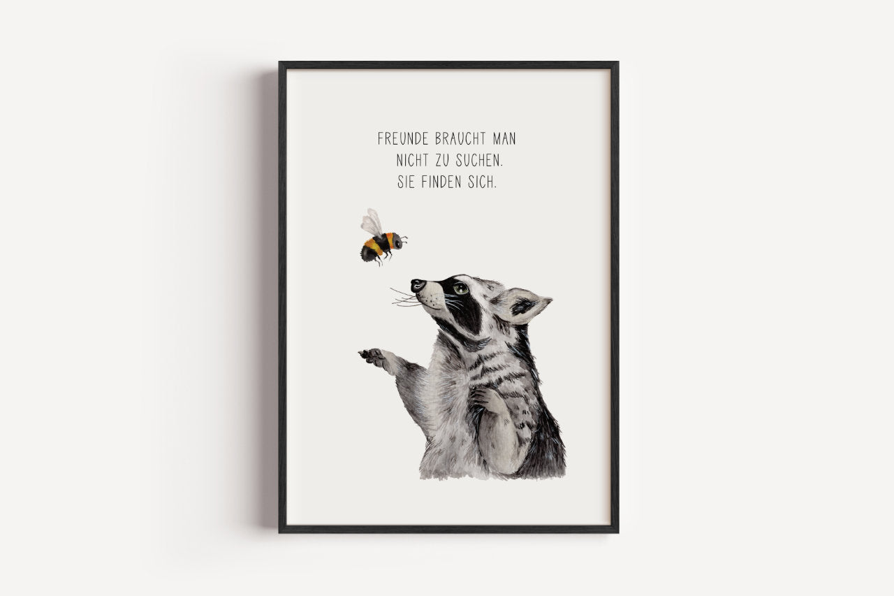 Waschbär und Hummel - Kunstdruck