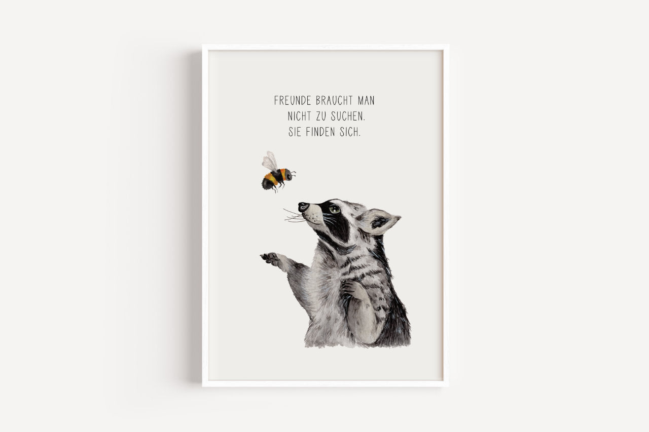 Waschbär und Hummel - Kunstdruck