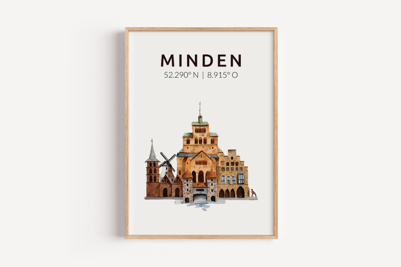 Minden Skyline-Collage - Kunstdruck