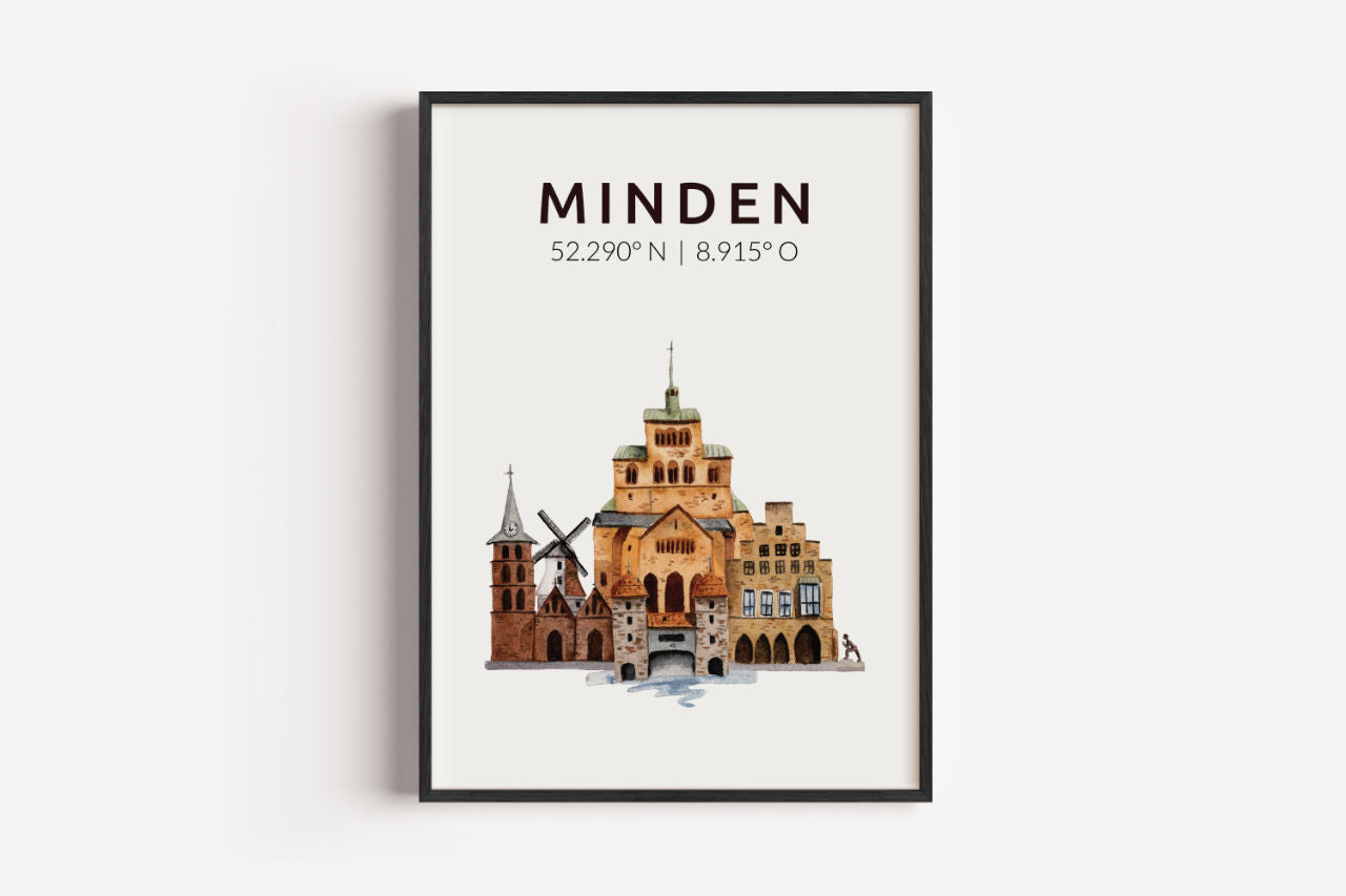 Minden Skyline-Collage - Kunstdruck