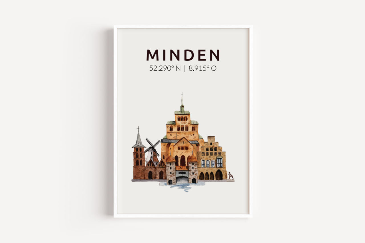 Minden Skyline-Collage - Kunstdruck