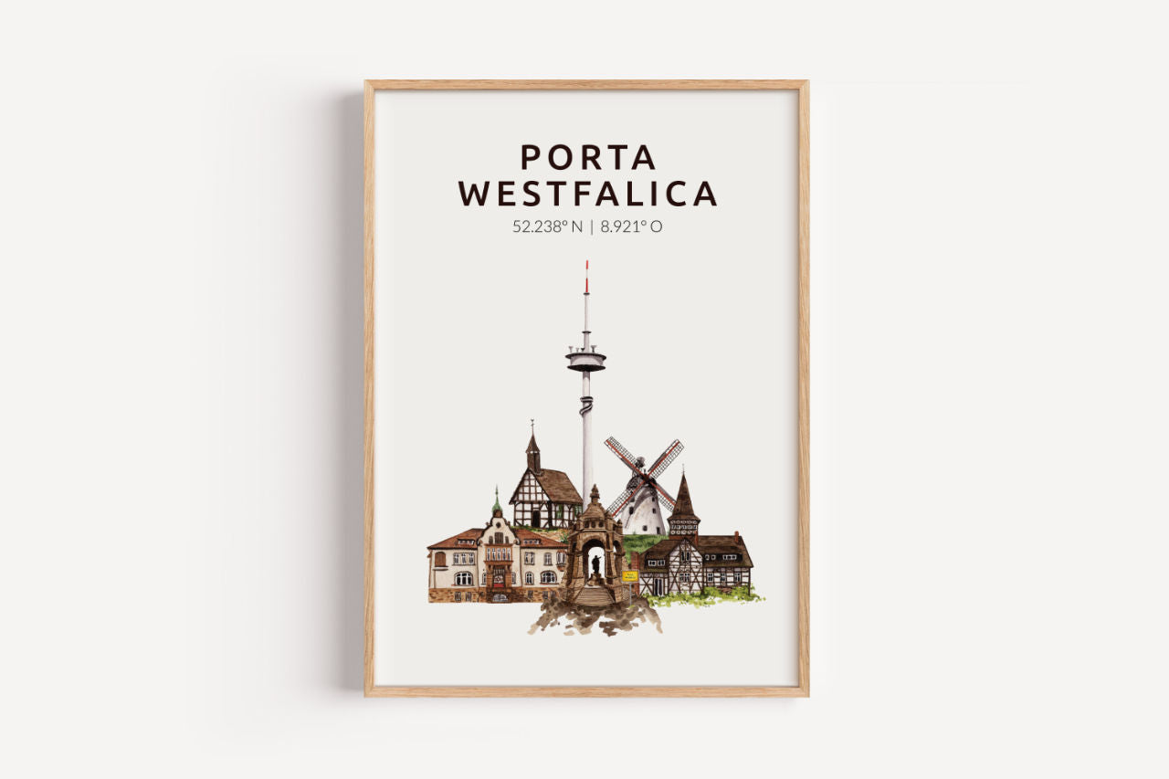 Porta Westfalica Skyline-Collage - Kunstdruck