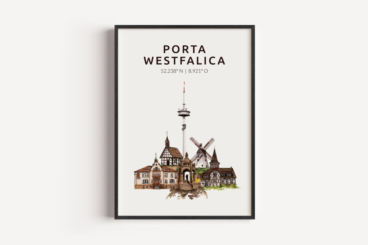 Porta Westfalica Skyline-Collage - Kunstdruck