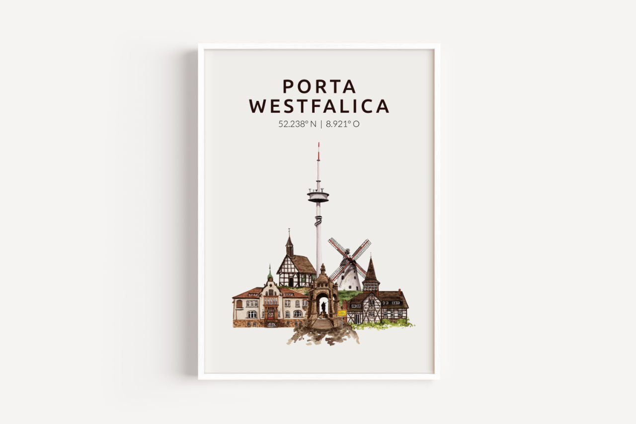 Porta Westfalica Skyline-Collage - Kunstdruck