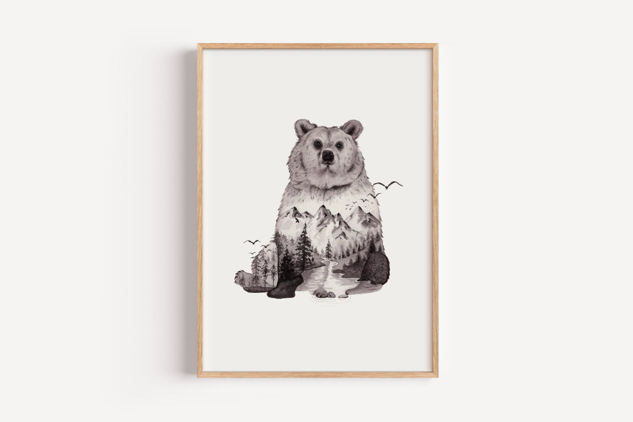 Braunbär in Aquarell - Kunstdruck