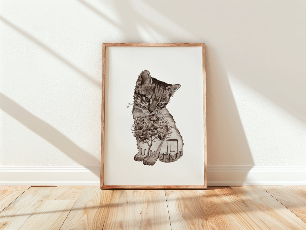 Gartenkatze in Aquarell - Kunstdruck