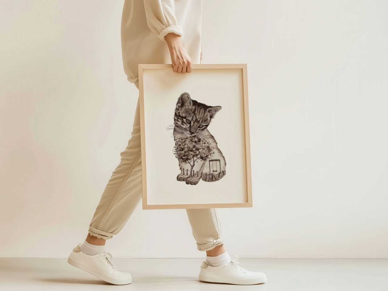Gartenkatze in Aquarell - Kunstdruck