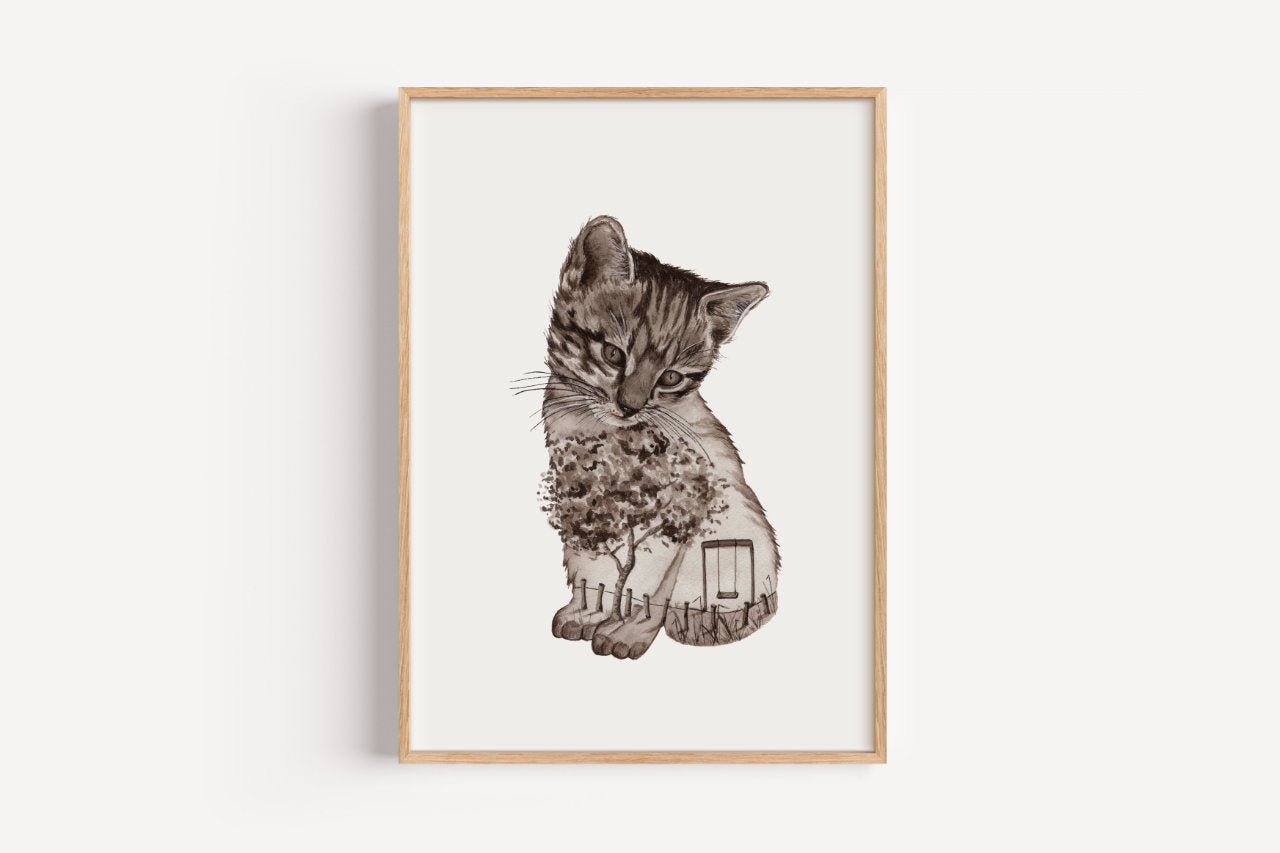 Gartenkatze in Aquarell - Kunstdruck