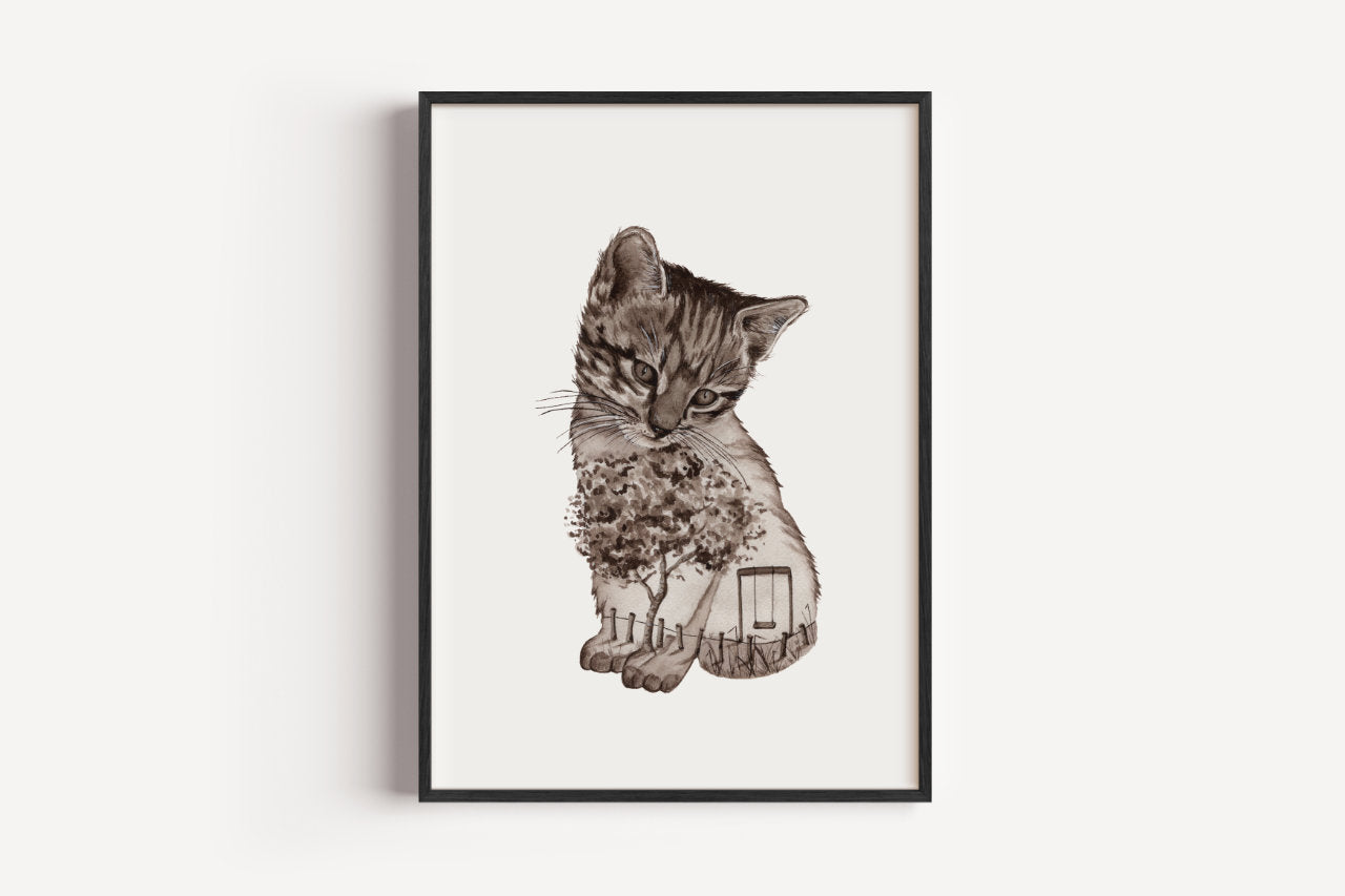 Gartenkatze in Aquarell - Kunstdruck