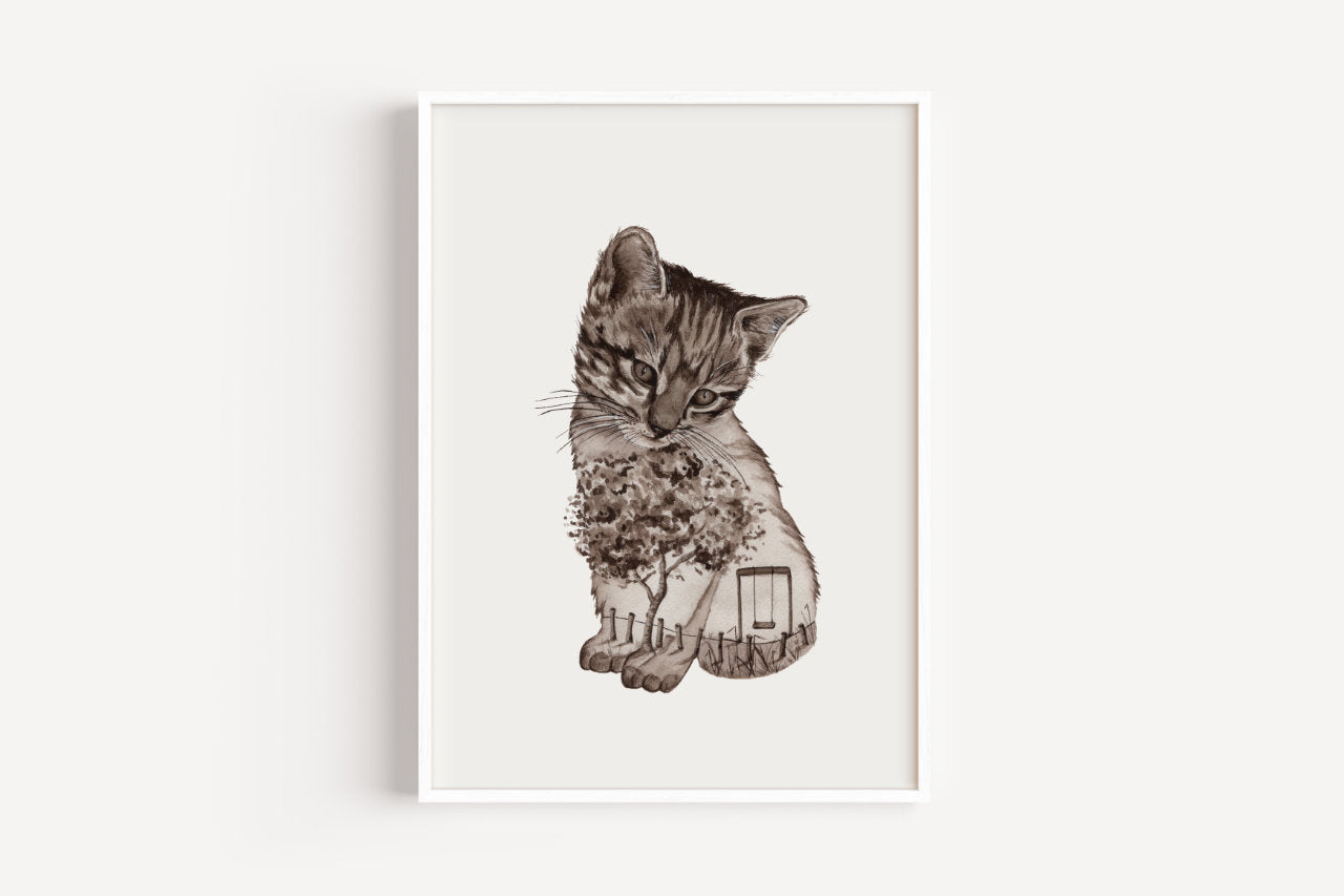 Gartenkatze in Aquarell - Kunstdruck