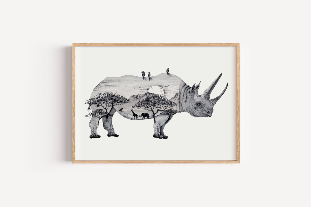 Savannennashorn in Aquarell - Kunstdruck