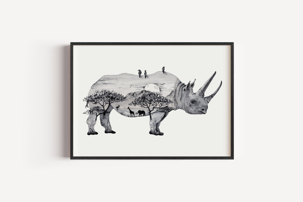 Savannennashorn in Aquarell - Kunstdruck
