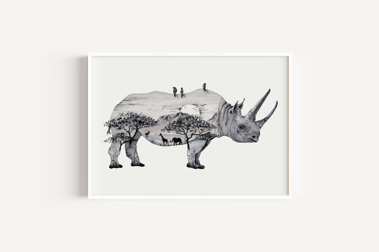 Savannennashorn in Aquarell - Kunstdruck