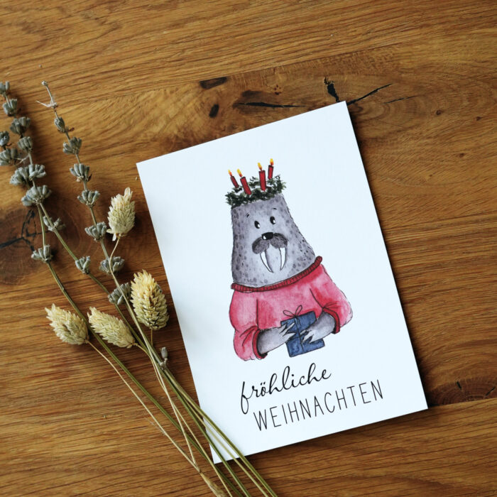 Postkarte Weihnachts-Walross