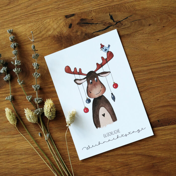 Postkarte Weihnachts-Elch