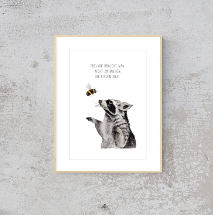 Kunstdruck Waschbär Freundschaft