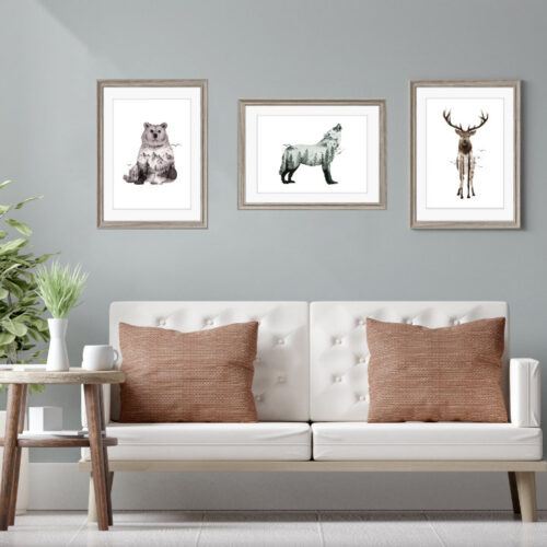Tiersilhouette Set aus Bär, Hirsch und Wolf - Kunstdrucke ach.kreativ
